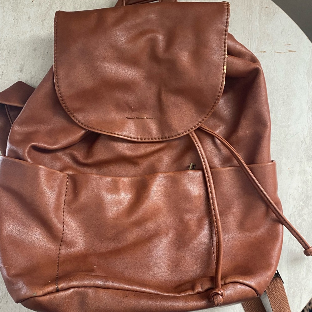 Elegant Brown Faux Leather Backpack